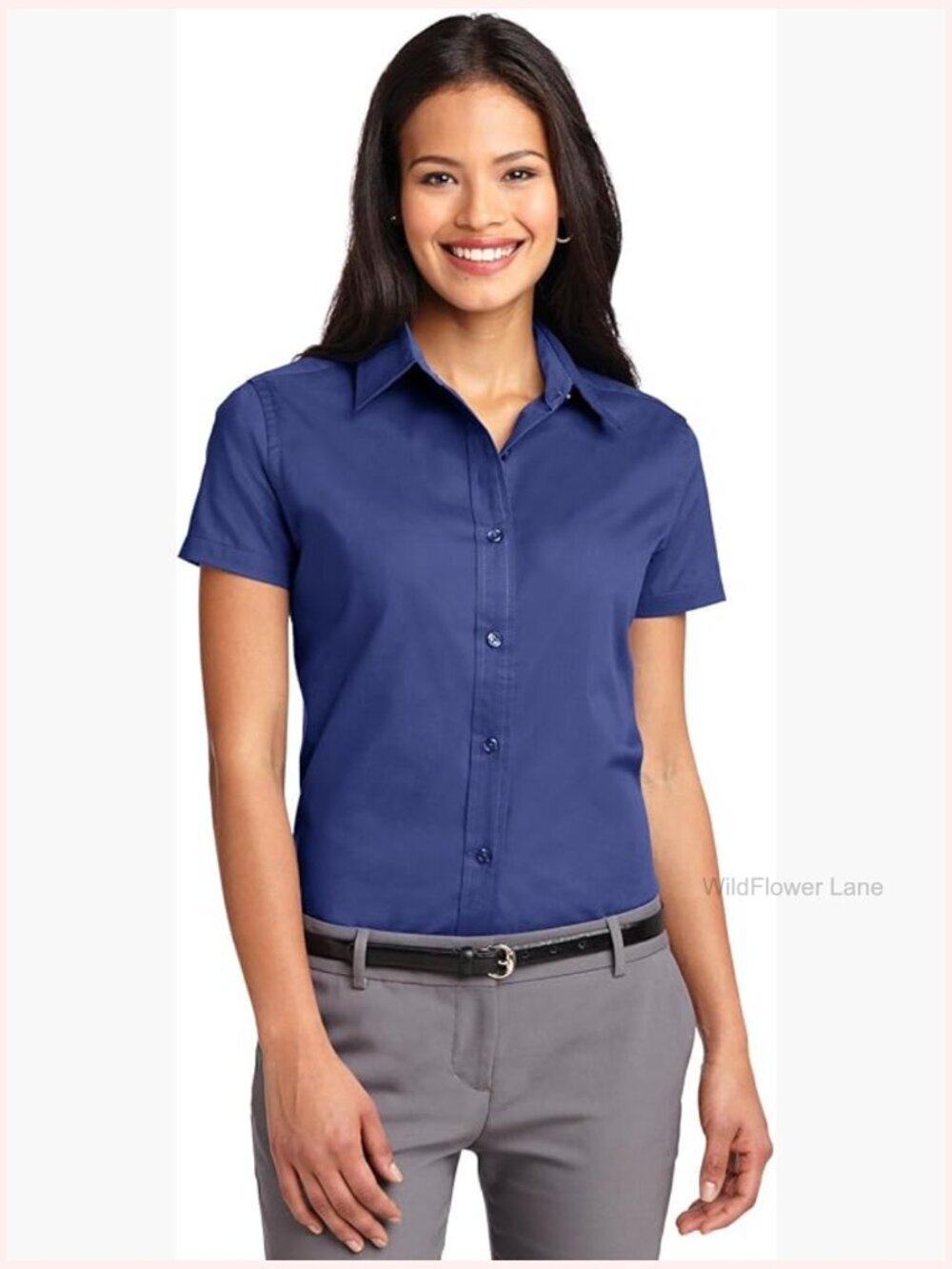 Women's Short Sleeve Button Down Shirt Easy Care Cotton Blend